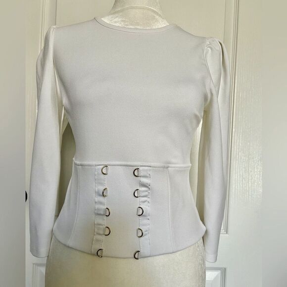 Express Women’s White Top Gold Accents Side Zipper Size Extra Small Stretch - Picture 1 of 11